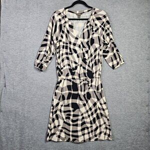 Tommy Bahama Women’s Dress S/P Black Beige Abstract Print 3/4 Sleeve Wrapped